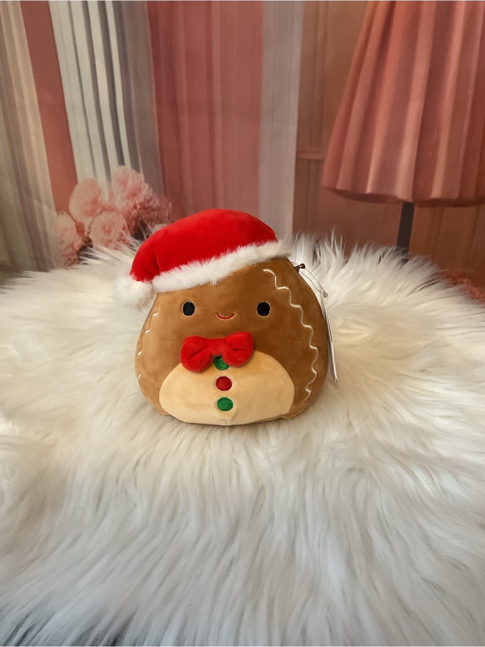 Squishmallows Gingerbread Plush Ornament in Brown, Red, Cream